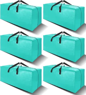 6 Pack Heavy Duty Extra Large Moving Bags W/Backpack Straps - Strong Handles & Zippers, Storage Totes For Space Saving, Fold Flat, Alternative to Box and Bin (40 gal, Aquamarine)