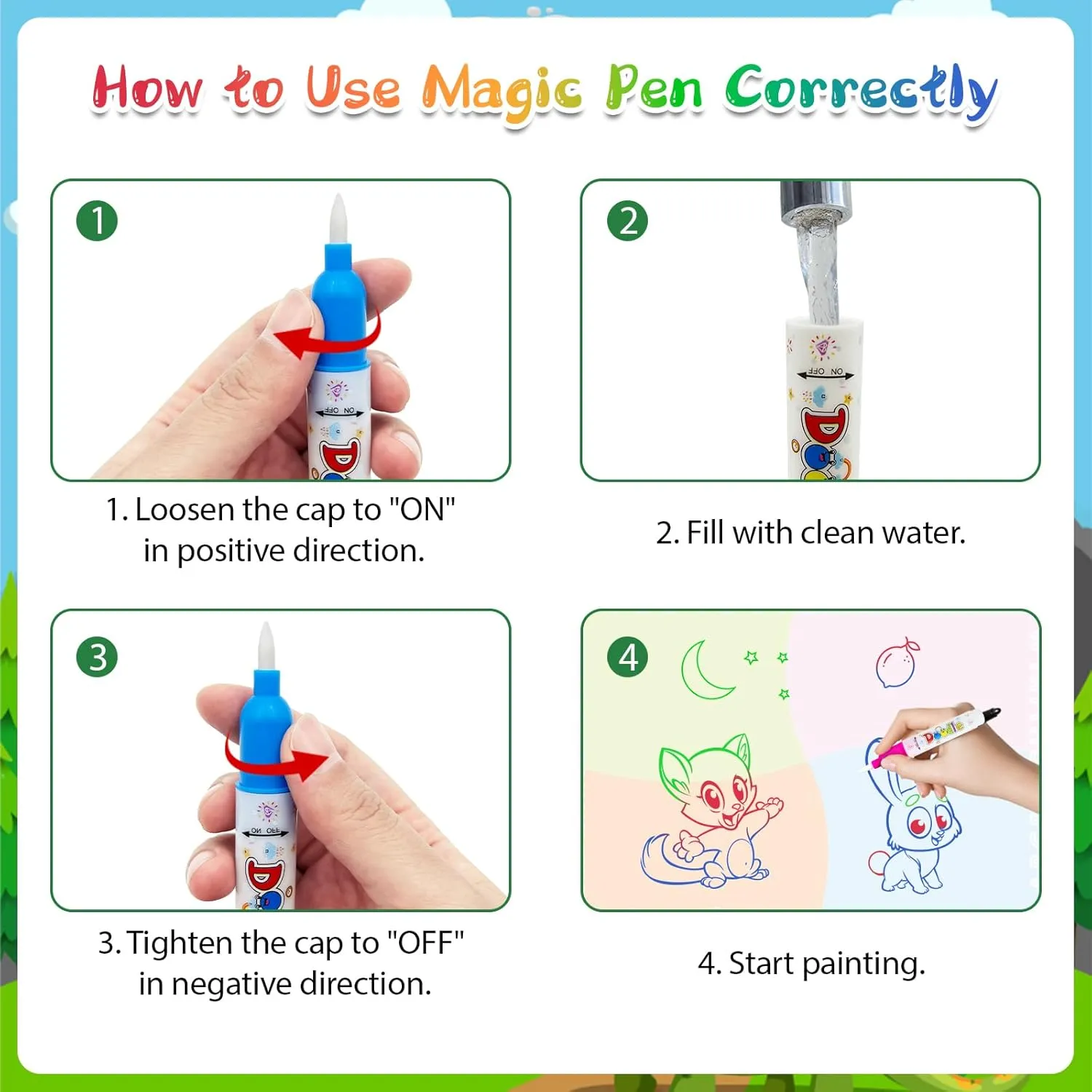 60×40 Inches Water Doodle Mat Kids Mess Free Coloring Doodle Mat Magical Water Color Canvas Toddlers Educational Toys for 3 4 5 6 7 8 9 Years with Magic Pens 2025 Educational Toys