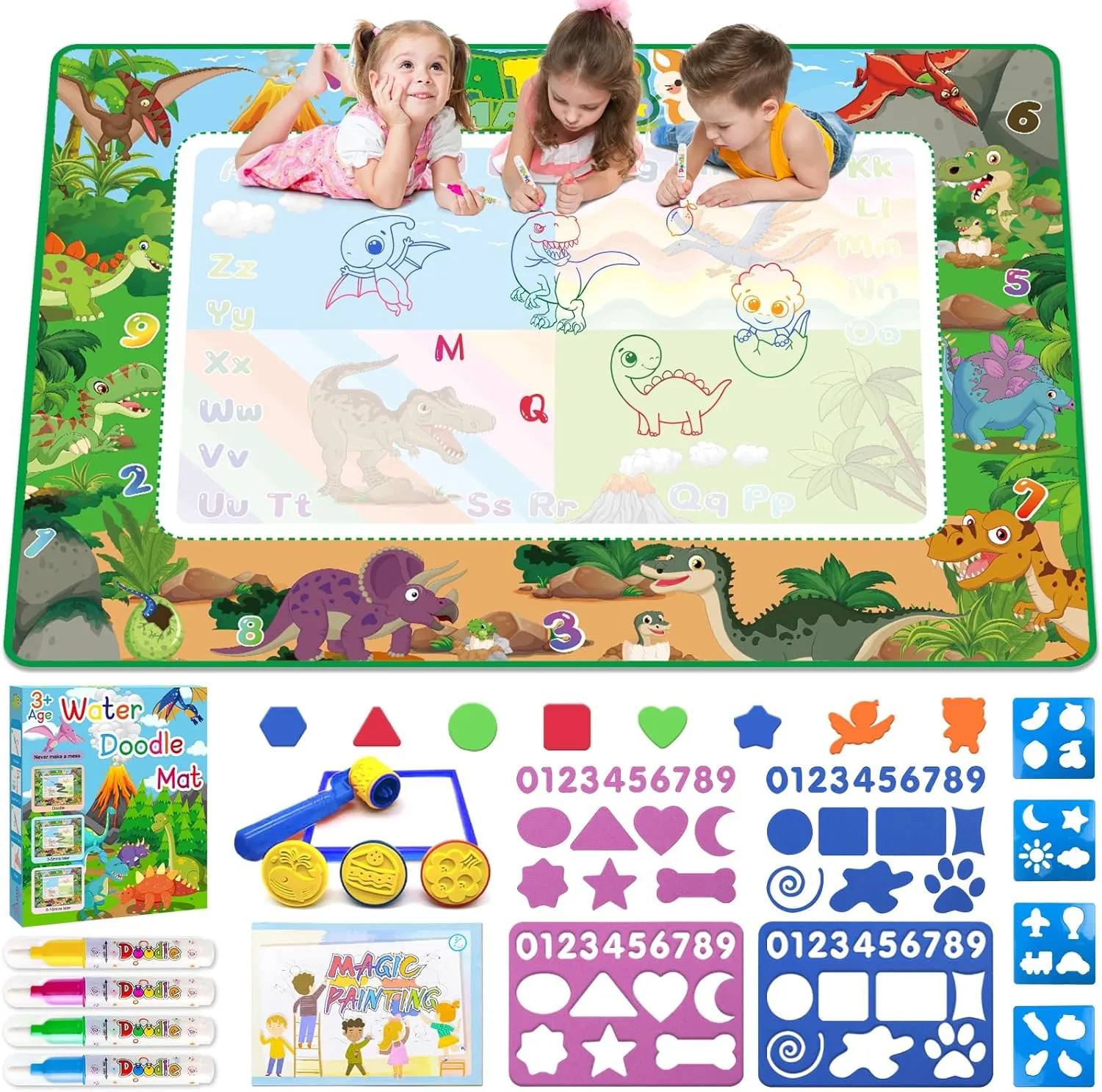 60×40 Inches Water Doodle Mat Kids Mess Free Coloring Doodle Mat Magical Water Color Canvas Toddlers Educational Toys for 3 4 5 6 7 8 9 Years with Magic Pens 2025 Educational Toys