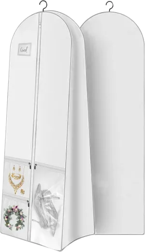 72" Wedding Dress Garment Bag Dress Bags for Gowns Bridal Dress with 10" Gusseted and Accessory Pockets for Travel Hanging Clothes or Storage Preservation