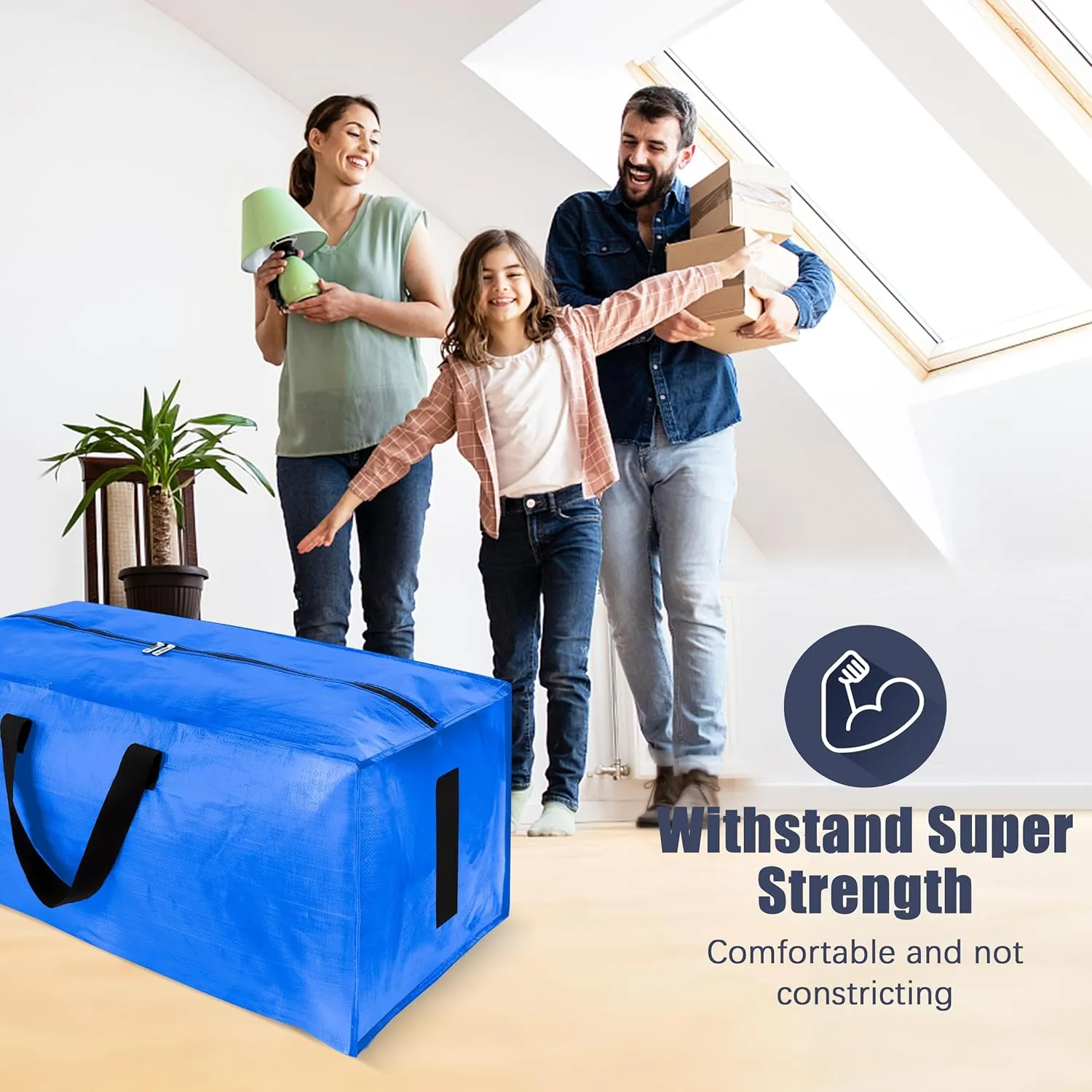 8 Pack Large Strong Moving Bags with Zippers & Carrying Handles - Water-Resistant - Heavy Duty Storage Tote for Space Saving, Fold Flat, Alternative to Moving Box (Sky Blue)
