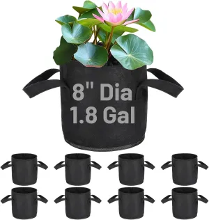 8-Pack Lily Plant Pots for Pond - Durable Nonwoven Fabric Pond Planter with Handles for Aquatic Plants Terrestrial Vegetables, Black, (8''x 8''- 1.8 Gallons)