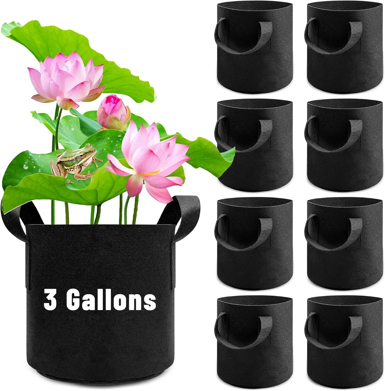 8pack Lily Plant Pots for Pond, Durable Water Lily Pond Plant Pots,Planting Bags for Pond Plants in Black Fabric, Floating Plant Containers for Growing Water Lilies, Potatoes (Black -3gallon)