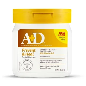 A D Original Diaper Rash Ointment, Prevents & Protects Diaper Rash, Moisturizes & Heals Dry Skin With Vitamins A&D, 16oz Jar