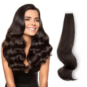 ABH AmazingBeauty Hair Semi-permanent Tape Attached Real Remi Remy Tape in Hair Extensions Human Hair 50g 20pcs Invisible Seamless Reusable Skin Weft Off Black Color 1B 22 Inch