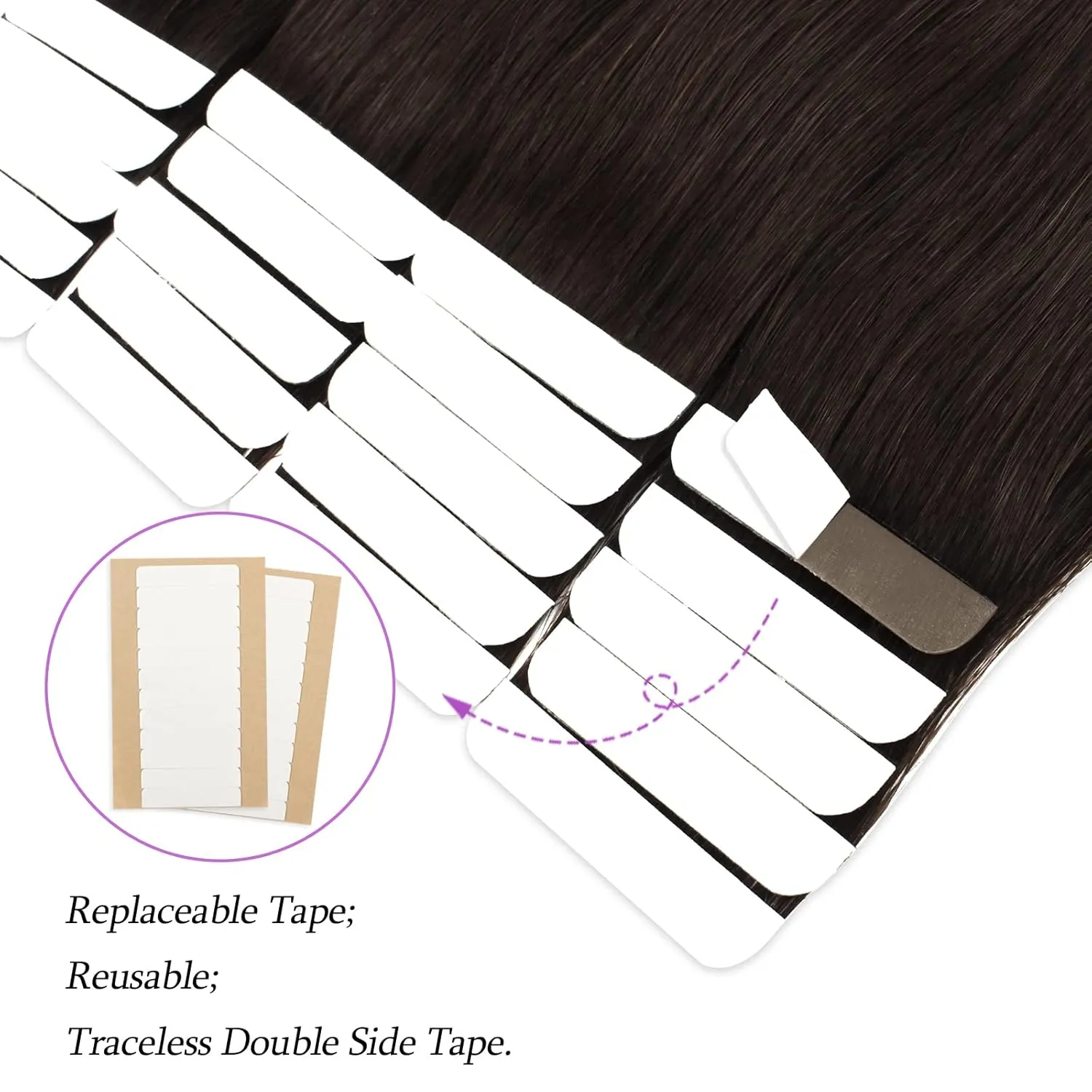 ABH AmazingBeauty Hair Semi-permanent Tape Attached Real Remi Remy Tape in Hair Extensions Human Hair 50g 20pcs Invisible Seamless Reusable Skin Weft Off Black Color 1B 22 Inch