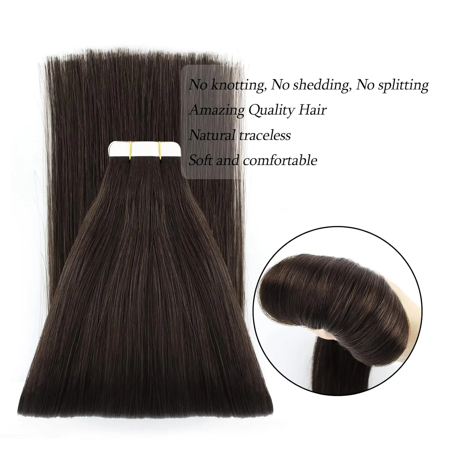 ABH AmazingBeauty Hair Semi-permanent Tape Attached Real Remi Remy Tape in Hair Extensions Human Hair 50g 20pcs Invisible Seamless Reusable Skin Weft Off Black Color 1B 22 Inch