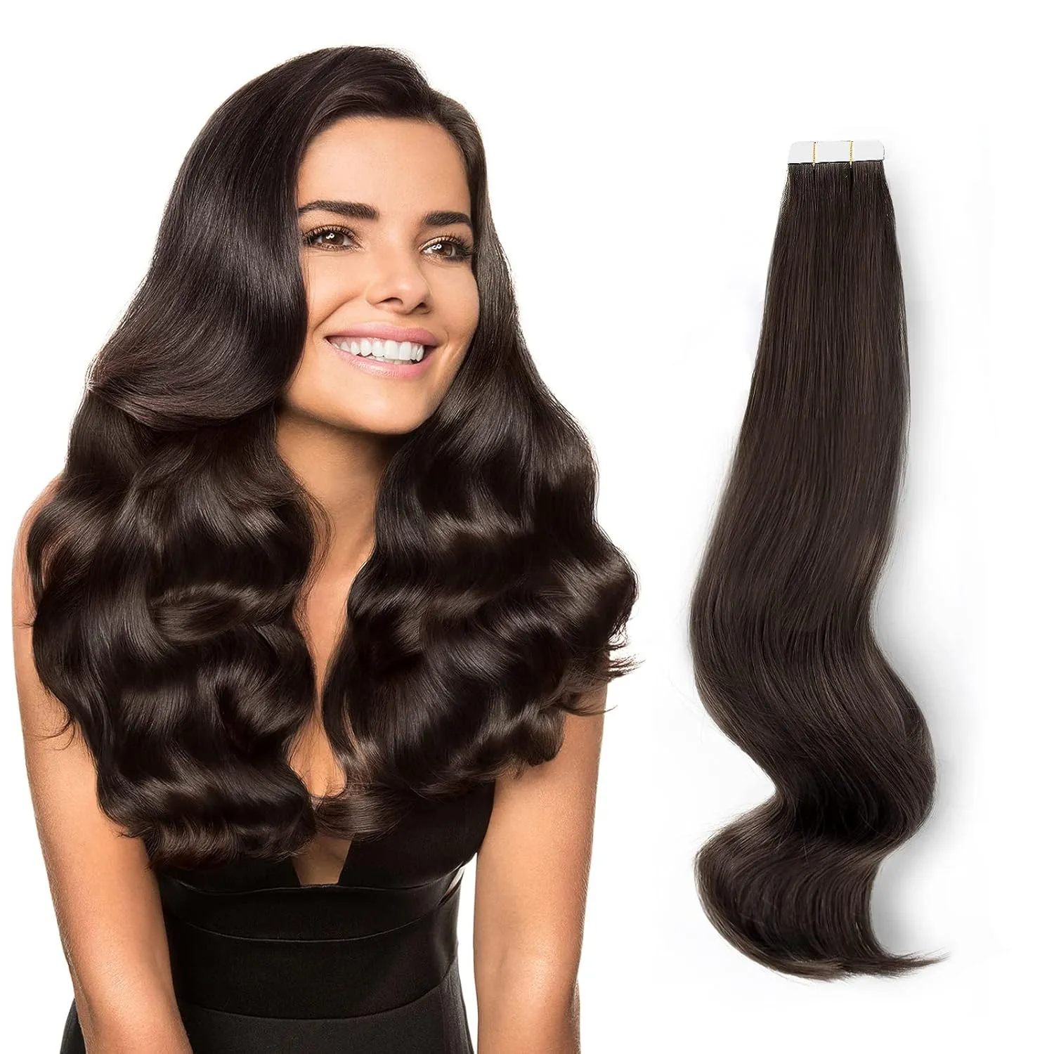 ABH AmazingBeauty Hair Semi-permanent Tape Attached Real Remi Remy Tape in Hair Extensions Human Hair 50g 20pcs Invisible Seamless Reusable Skin Weft Off Black Color 1B 22 Inch