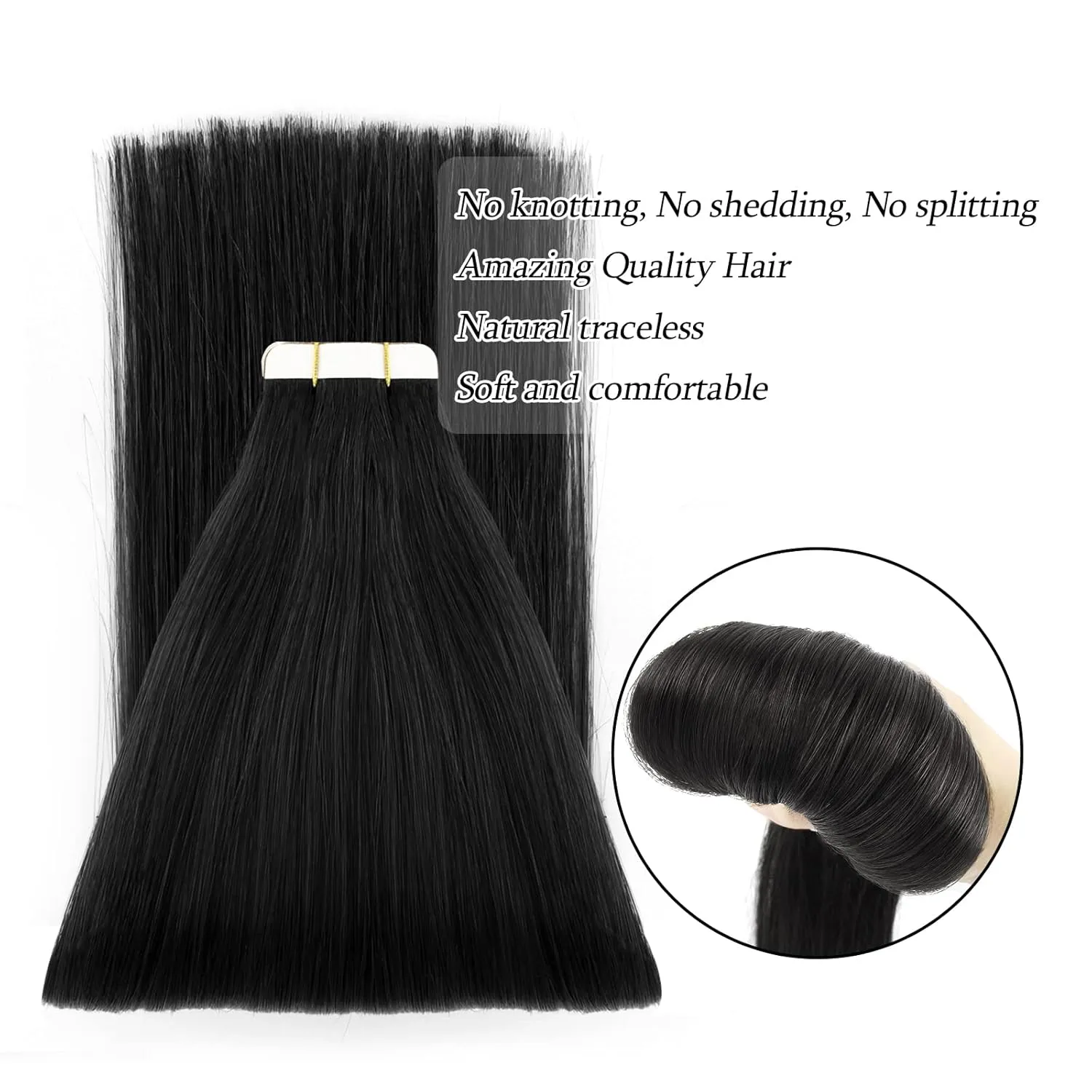 ABH AmazingBeauty Tape in Hair Extensions Human Hair Real Remy Skin Weft, Invisible, Seamless and Reusable Tape Hair Extensions, 50g 20pcs, Jet Black Color 1, 20 Inch