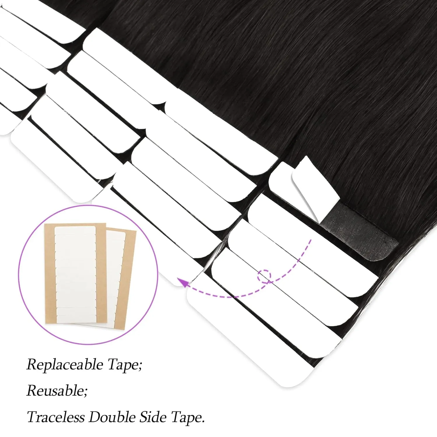 ABH AmazingBeauty Tape in Hair Extensions Human Hair Real Remy Skin Weft, Invisible, Seamless and Reusable Tape Hair Extensions, 50g 20pcs, Jet Black Color 1, 20 Inch
