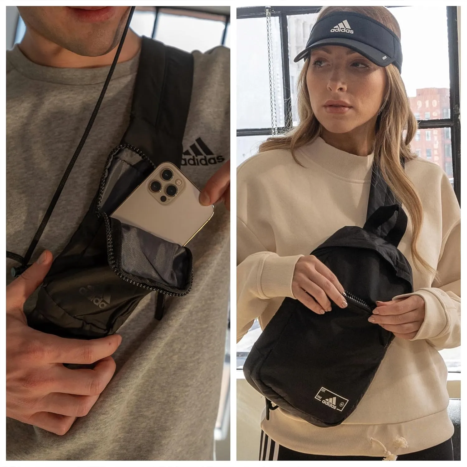 adidas Essentials Sling Small Crossbody Bag for Women and Men (5L), BOS Mini Monogram Wonder Beige/Black/2.0, One Size