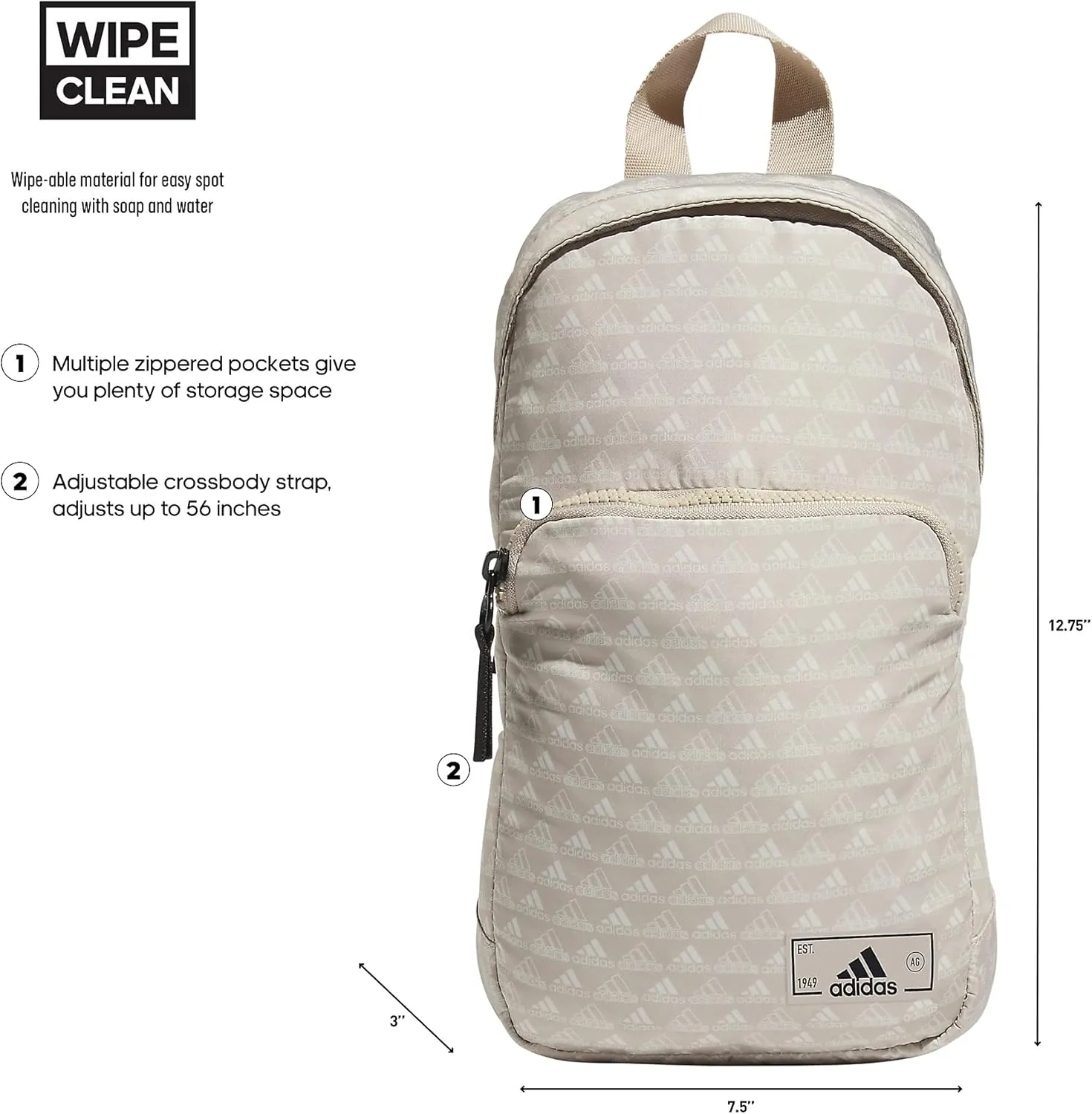 adidas Essentials Sling Small Crossbody Bag for Women and Men (5L), BOS Mini Monogram Wonder Beige/Black/2.0, One Size
