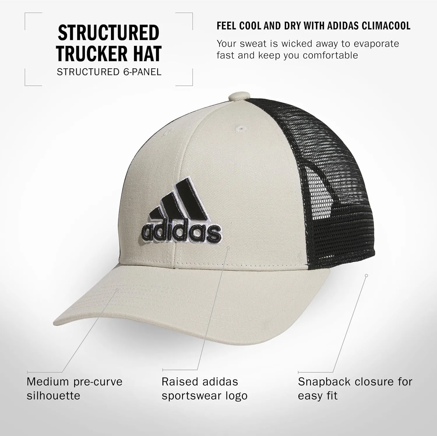 adidas Men's Mesh Back Structured Low Crown Adjustable Fit Snapback Hat