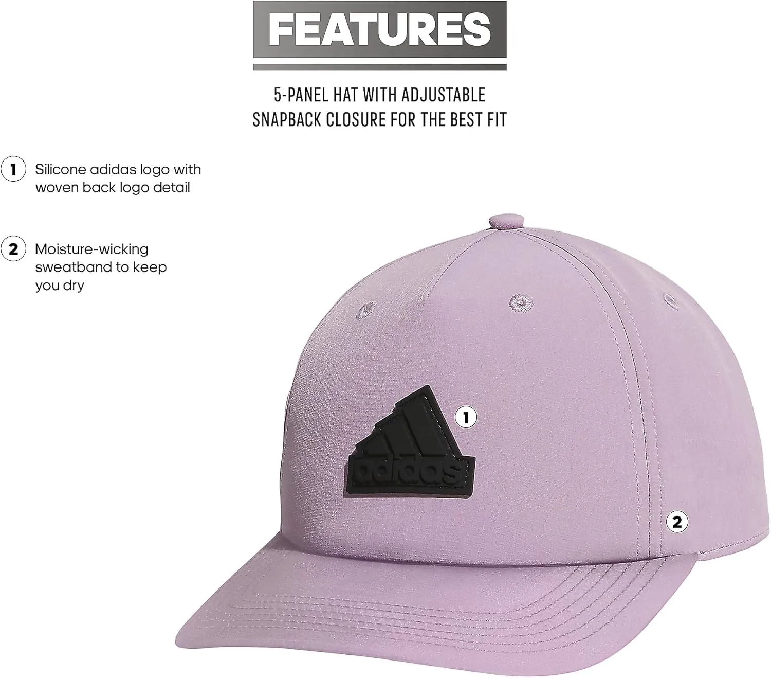 adidas Men's Sport 5-Panel, High Crown Structured Snapback Adjustable Fit Cap