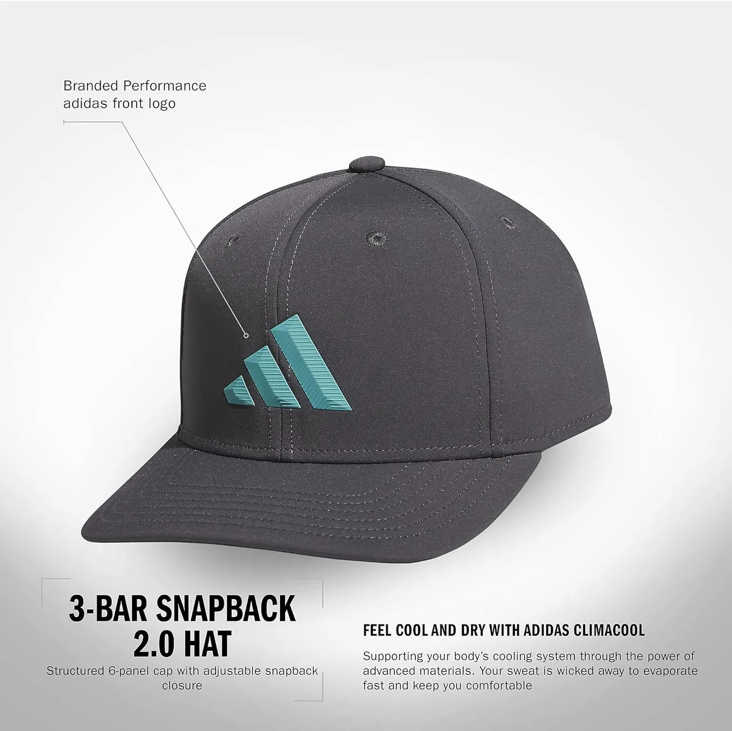 adidas Men's Three Bar Structured Snapback Adjustable Fit Hat 2.0