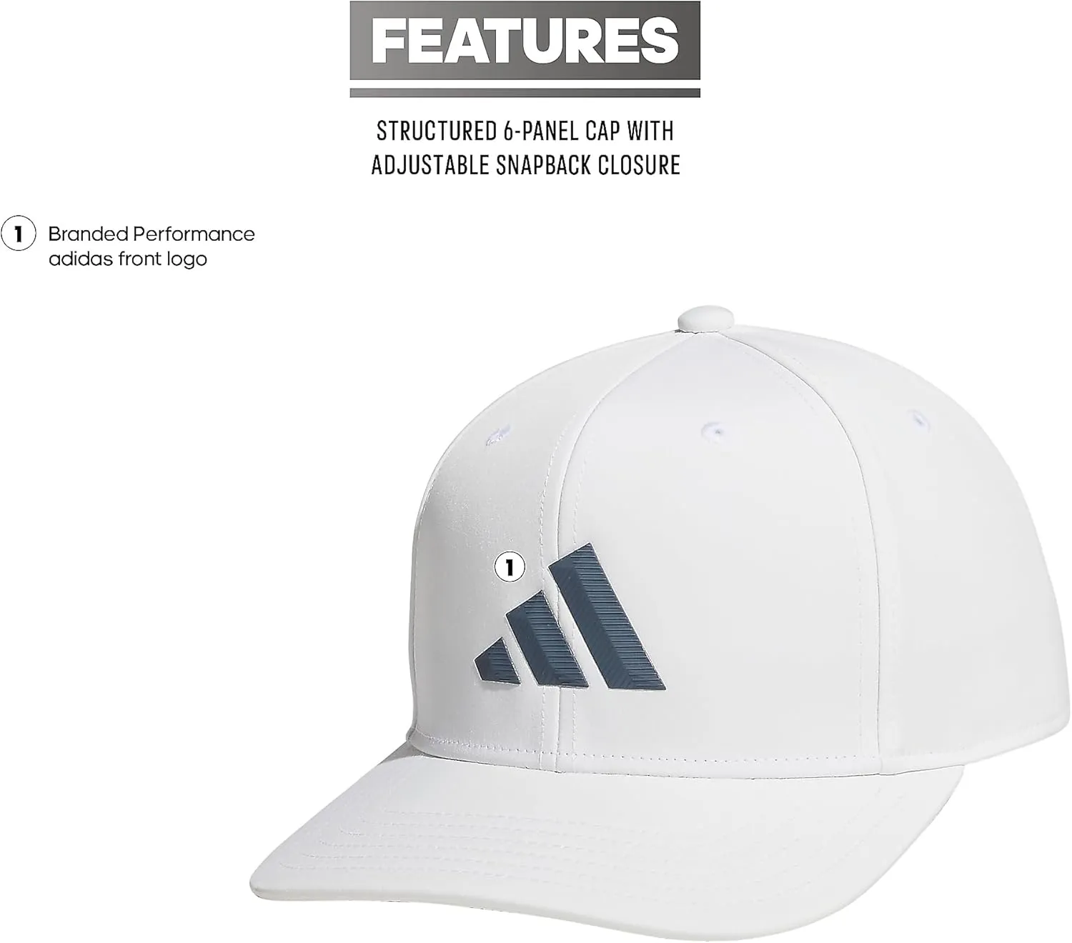 adidas Men's Three Bar Structured Snapback Adjustable Fit Hat 2.0
