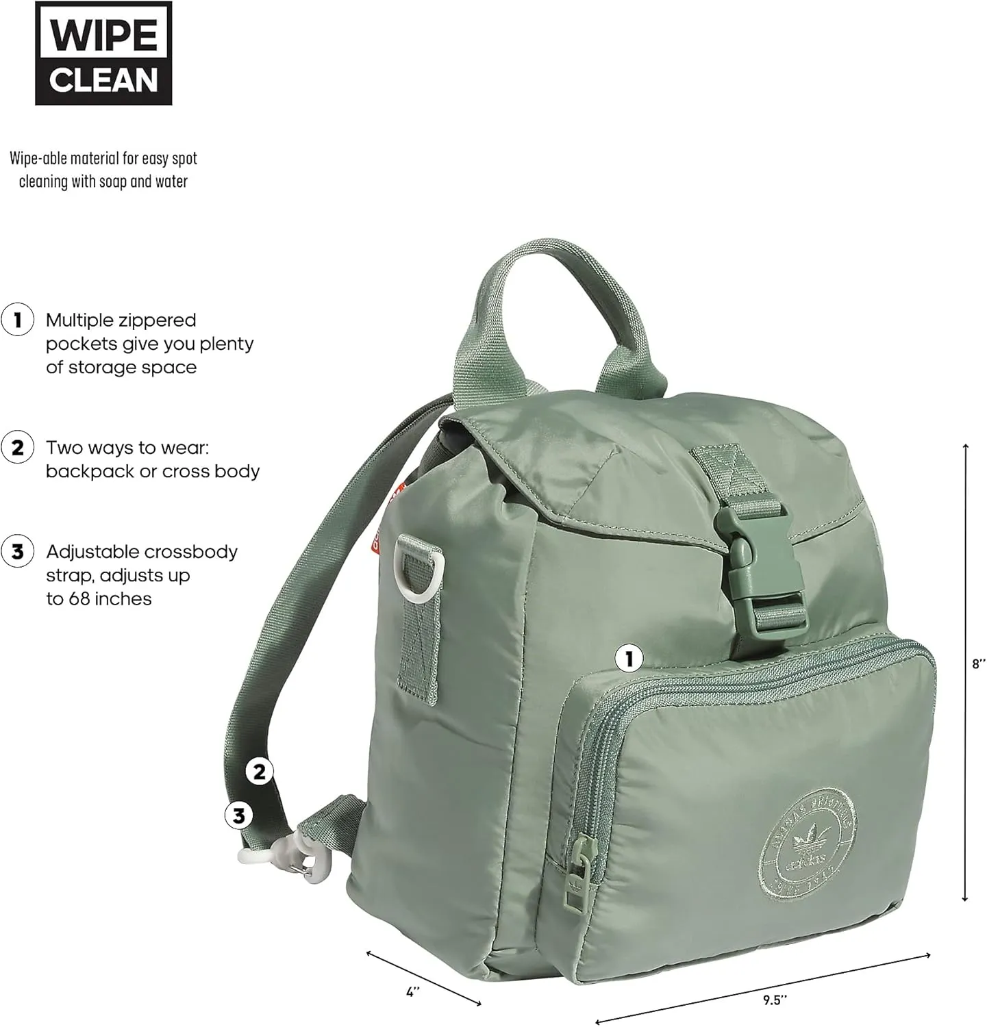adidas Originals Micro 3.0 Mini Backpack, Silver Green/Semi Impact Orange, One Size