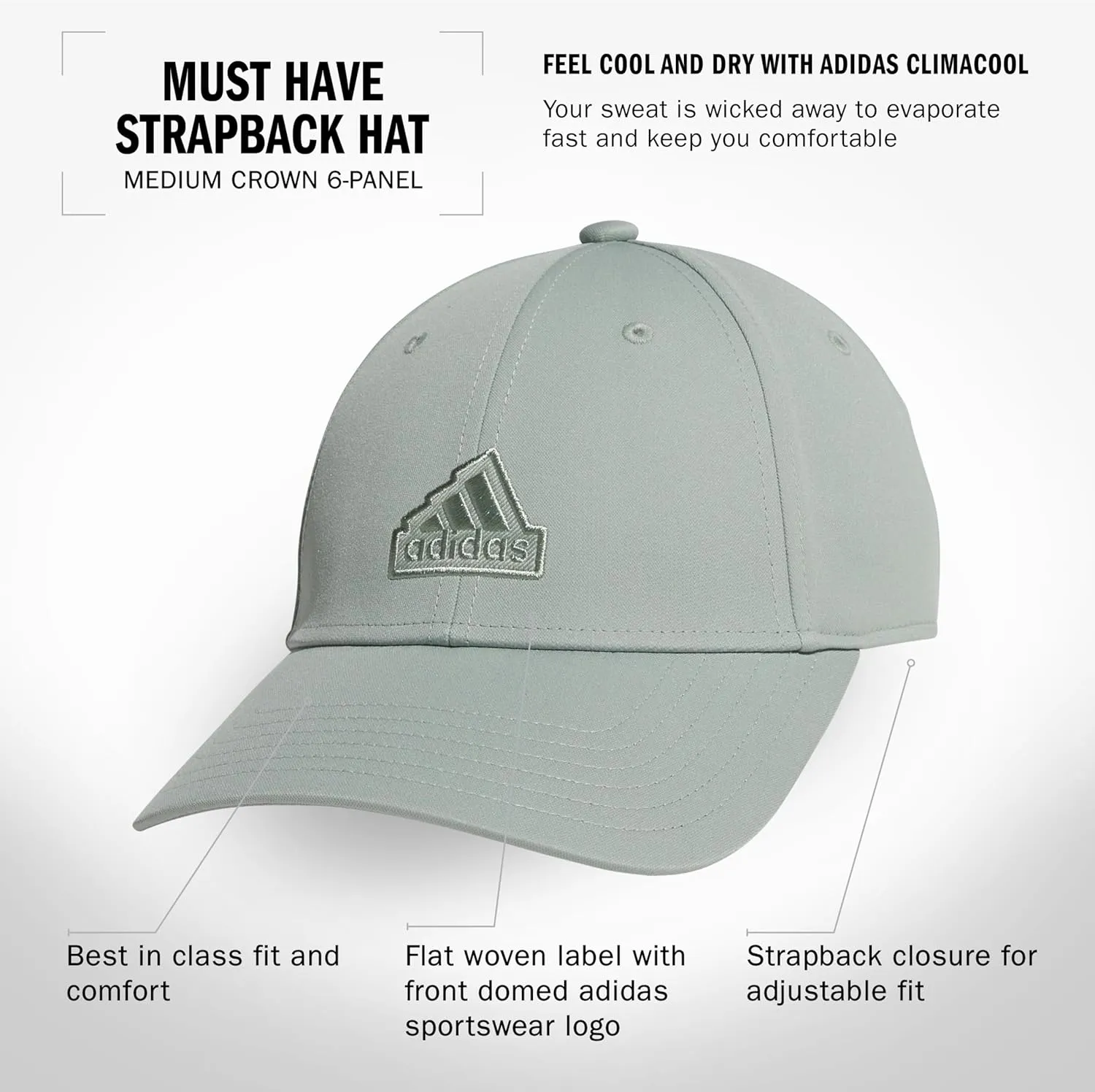 adidas Women's Must Have Medium Crown Structured Adjustable Fit Strapback Hat