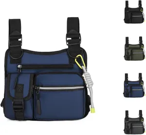Adjustable Zipper Multi-Functional Tactical Chest Bag, Wear-Resistant Multifunctional Vest with 3D Cut, for Hiking Gym (Blue)
