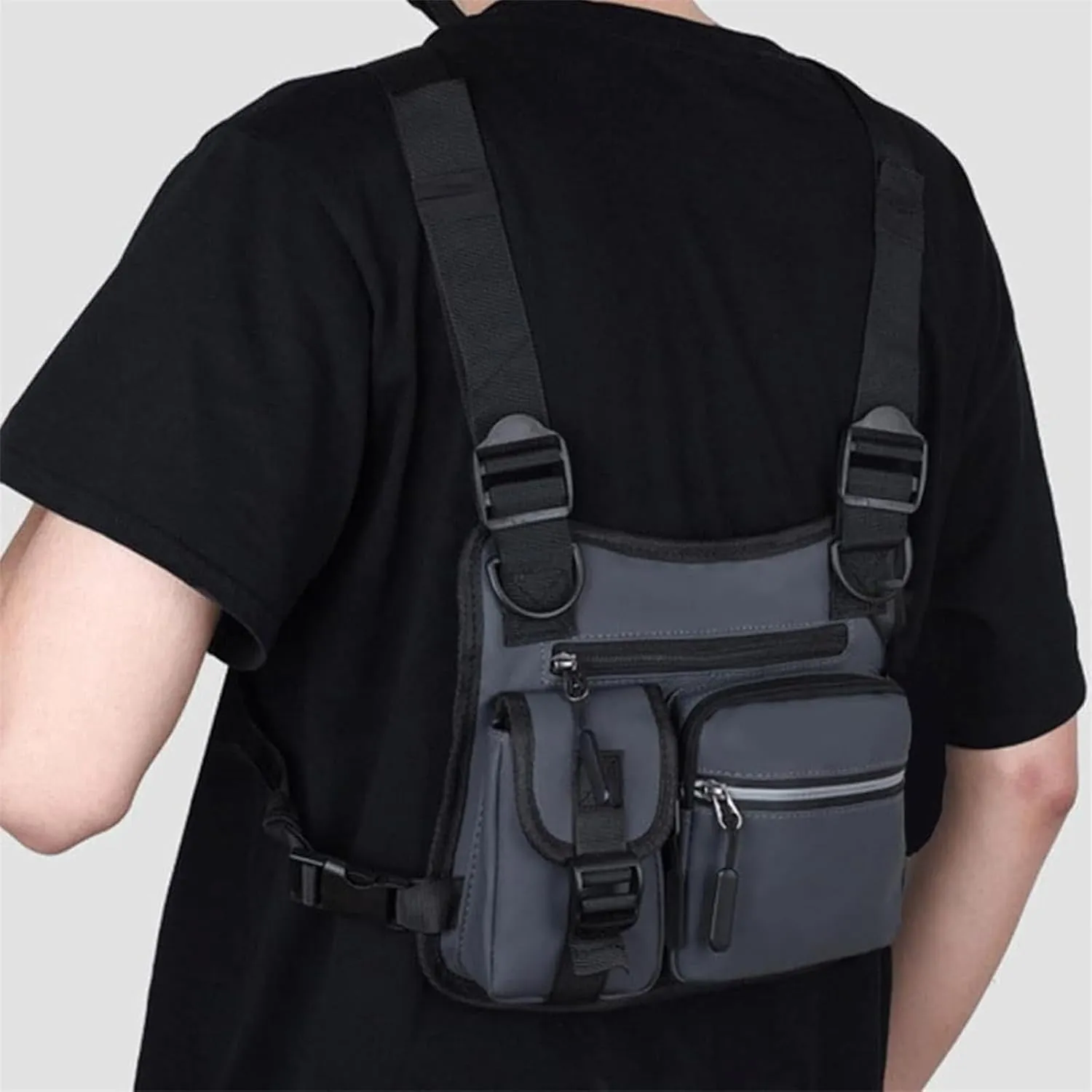 Adjustable Zipper Multi-Functional Tactical Chest Bag, Wear-Resistant Multifunctional Vest with 3D Cut, for Hiking Gym (Blue)