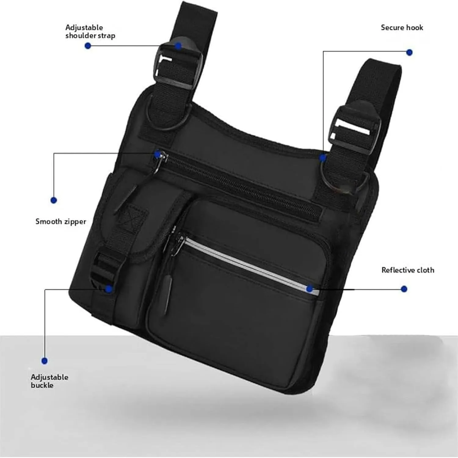 Adjustable Zipper Multi-Functional Tactical Chest Bag, Wear-Resistant Multifunctional Vest with 3D Cut, for Hiking Gym (Blue)