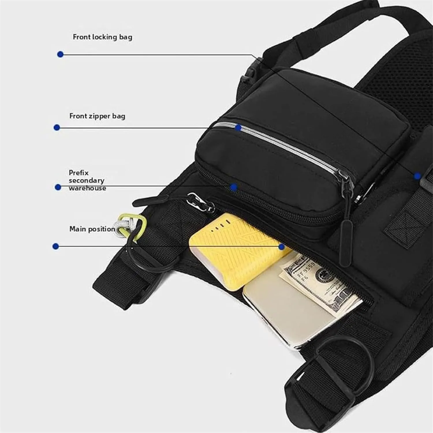 Adjustable Zipper Multi-Functional Tactical Chest Bag, Wear-Resistant Multifunctional Vest with 3D Cut, for Hiking Gym (Blue)