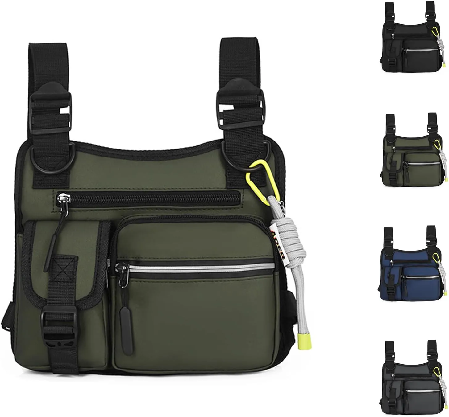 Adjustable Zipper Multi-Functional Tactical Chest Bag, Wear-Resistant Multifunctional Vest with 3D Cut, for Hiking Gym (Green)