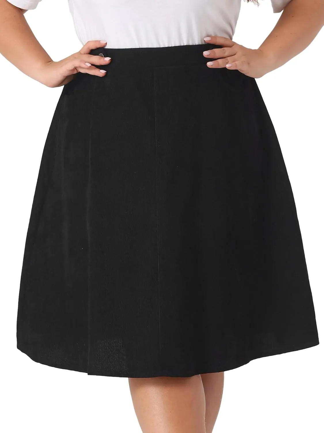 Agnes Orinda Plus Size Corduroy Skirt for Women Elastic High A Line with Pockets Midi Skirts