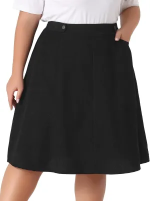Agnes Orinda Plus Size Corduroy Skirt for Women Elastic High A Line with Pockets Midi Skirts