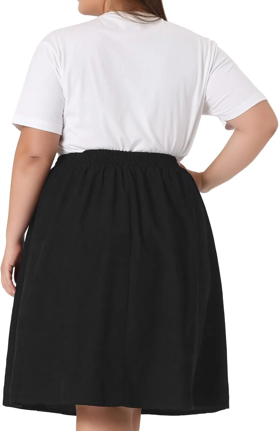 Agnes Orinda Plus Size Corduroy Skirt for Women Elastic High A Line with Pockets Midi Skirts