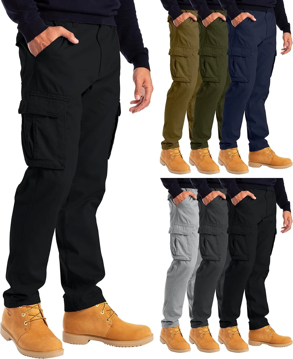 Alamo Men’s Slim Fit Cargo Pants - 100% Cotton Heavy Duty Cargo Work Pants for Men