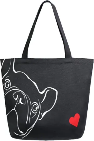 ALAZA Dog Animal Bulldog Heart Grocery Reusable Tote Bag Women Large Casual Handbag Shoulder Bags for Shopping Groceries Travel