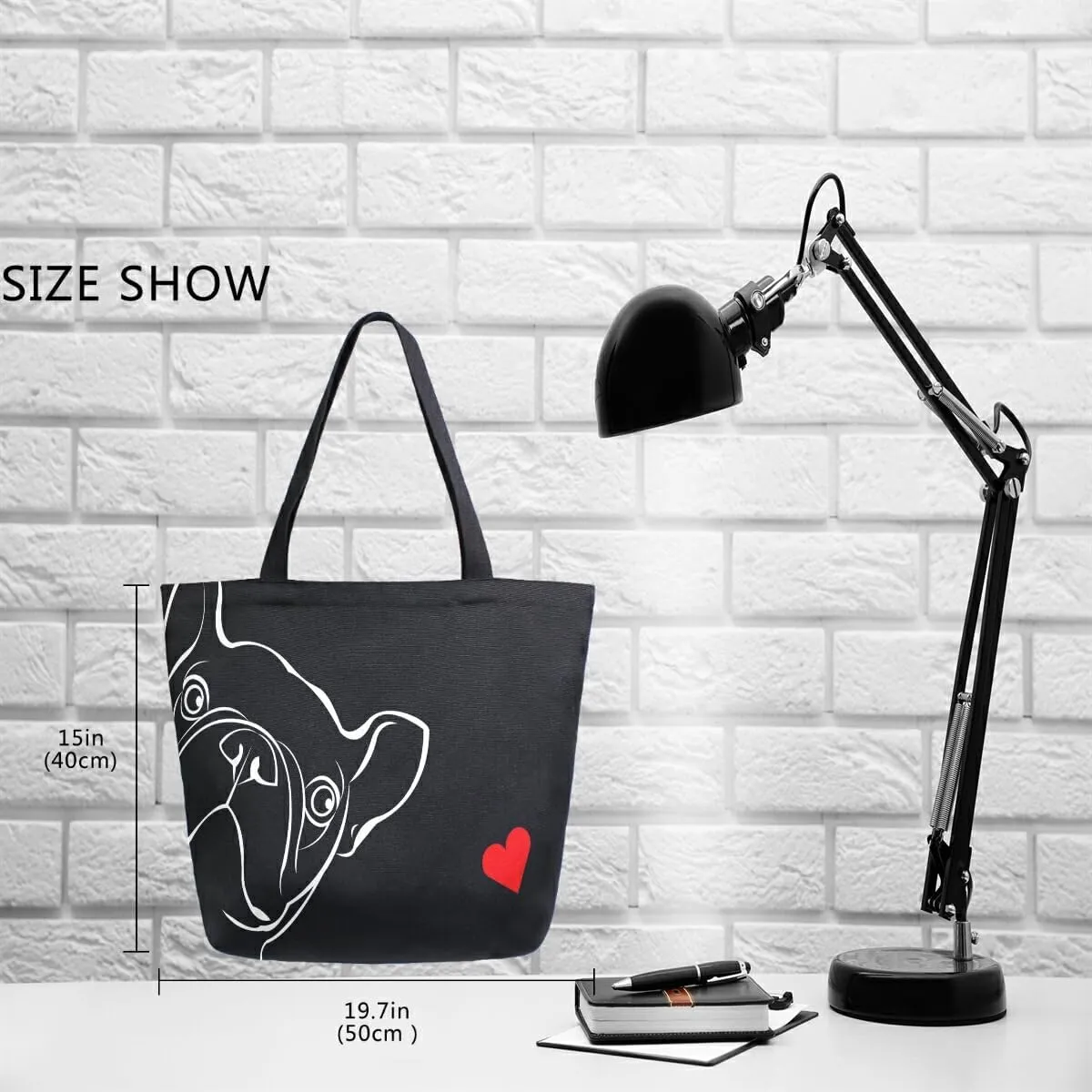 ALAZA Dog Animal Bulldog Heart Grocery Reusable Tote Bag Women Large Casual Handbag Shoulder Bags for Shopping Groceries Travel