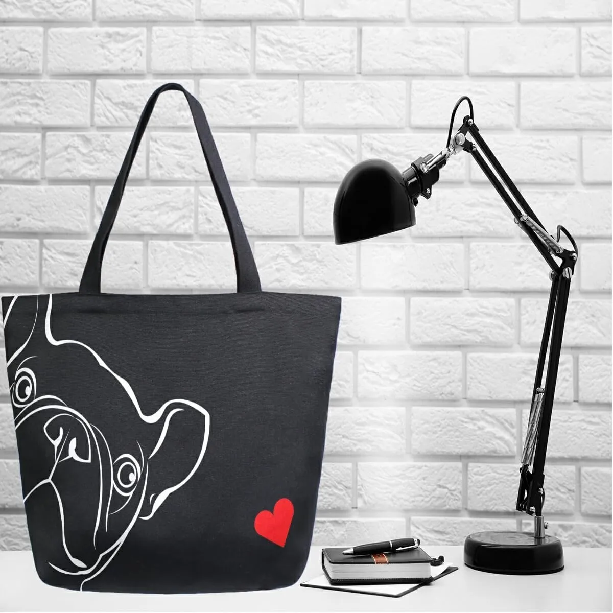 ALAZA Dog Animal Bulldog Heart Grocery Reusable Tote Bag Women Large Casual Handbag Shoulder Bags for Shopping Groceries Travel