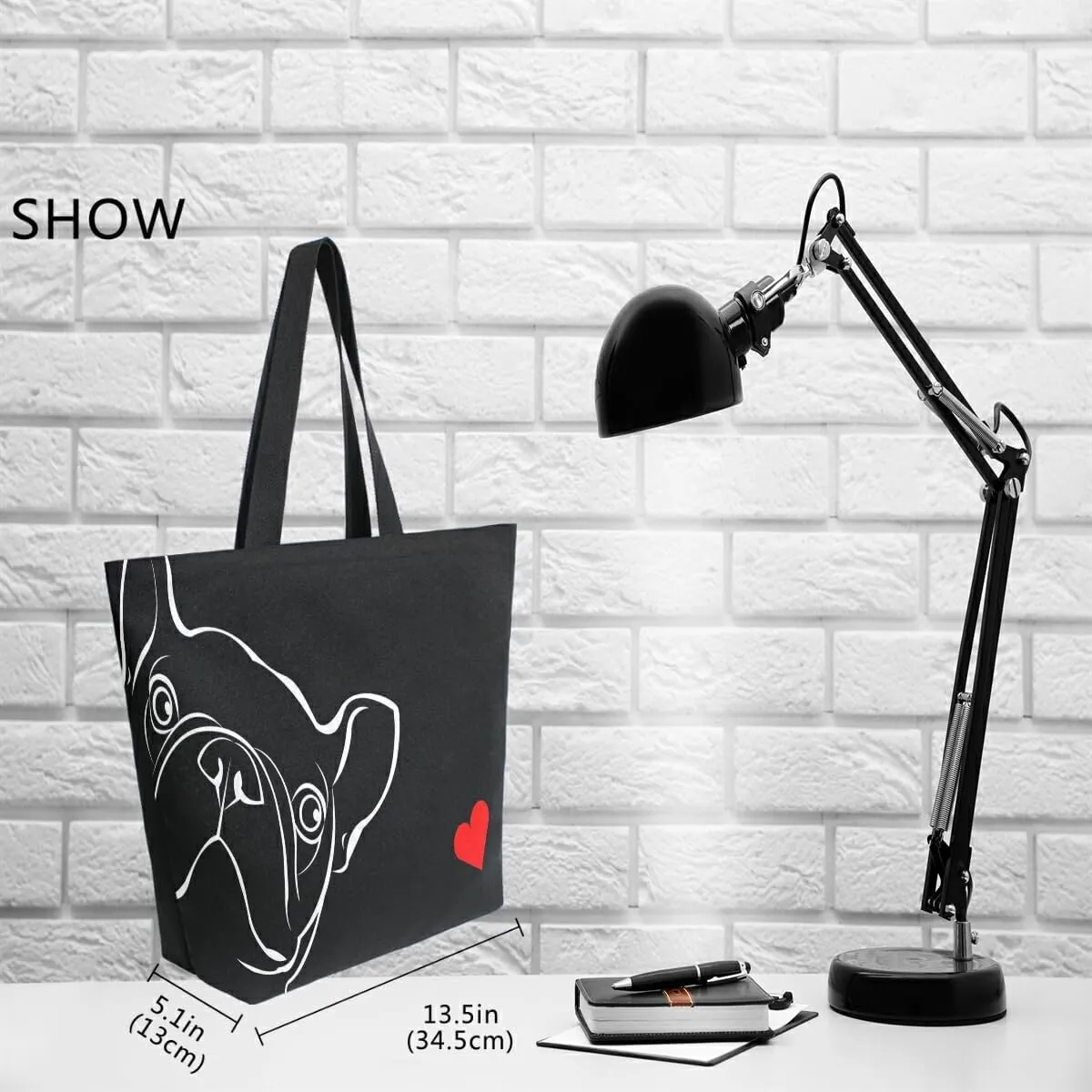 ALAZA Dog Animal Bulldog Heart Grocery Reusable Tote Bag Women Large Casual Handbag Shoulder Bags for Shopping Groceries Travel