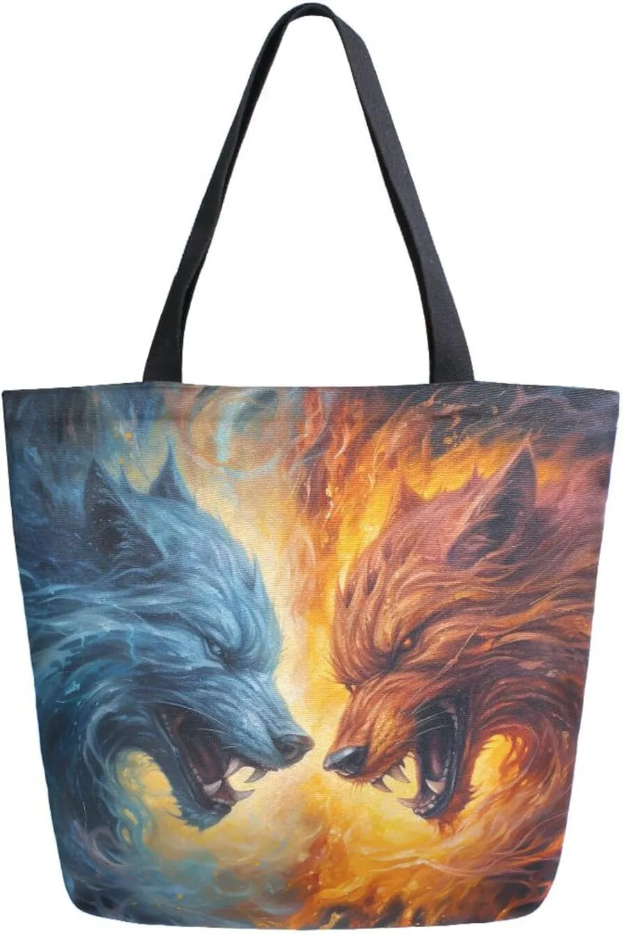 ALAZA Monster Fighting Canvas Tote Bag for Women Travel Work Shopping Grocery Top Handle Purses Large Totes Reusable Handbags Cotton Shoulder Bags