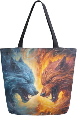 ALAZA Monster Fighting Canvas Tote Bag for Women Travel Work Shopping Grocery Top Handle Purses Large Totes Reusable Handbags Cotton Shoulder Bags