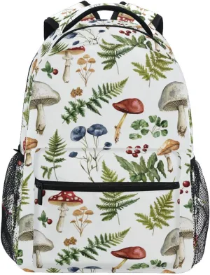 ALAZA Mushroom Fern Leaves Berry Botanical Plant Kids School Backpack for Boys Girls Teens Bookbag Travel Daypack Bag 16 inch
