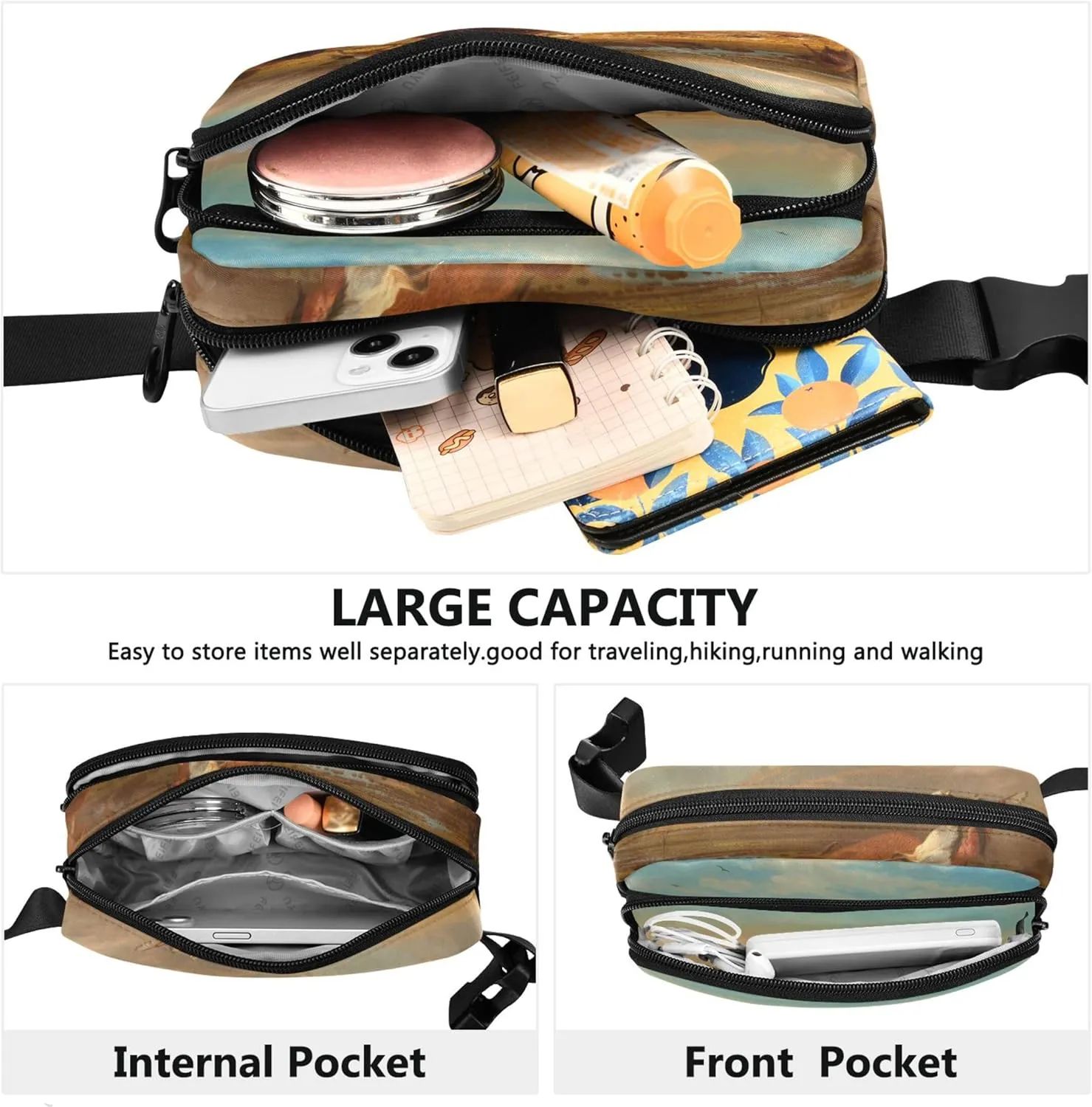 Albert Bierstadt Last Buffalo Print Womens Fanny Pack Festival Large Hip Belt Bag Waterproof Cross Body Waist Pack