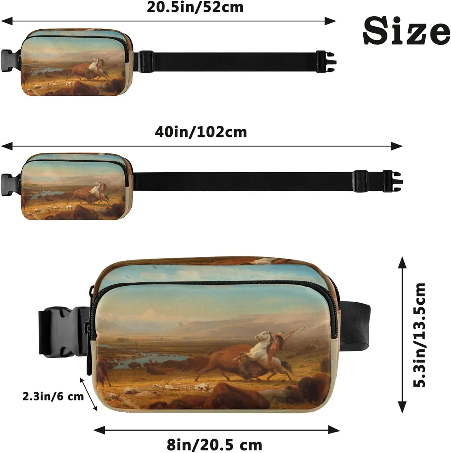 Albert Bierstadt Last Buffalo Print Womens Fanny Pack Festival Large Hip Belt Bag Waterproof Cross Body Waist Pack