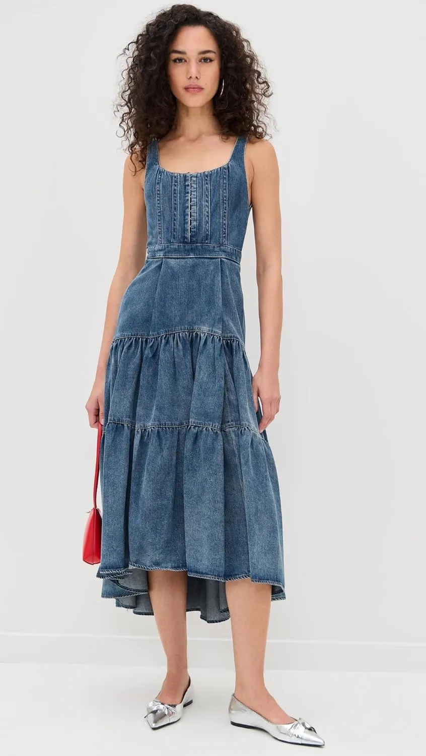 alice   olivia Women's Diana Sleeveless Structured Denim Midi Dress