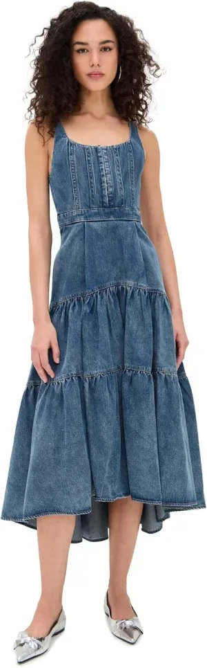 alice   olivia Women's Diana Sleeveless Structured Denim Midi Dress