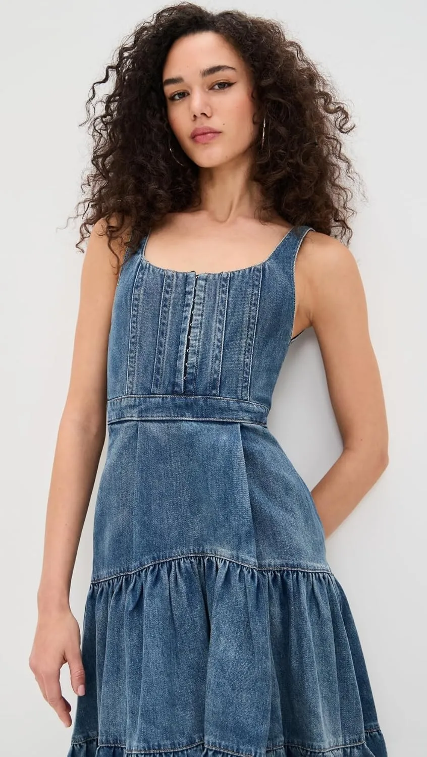 alice   olivia Women's Diana Sleeveless Structured Denim Midi Dress