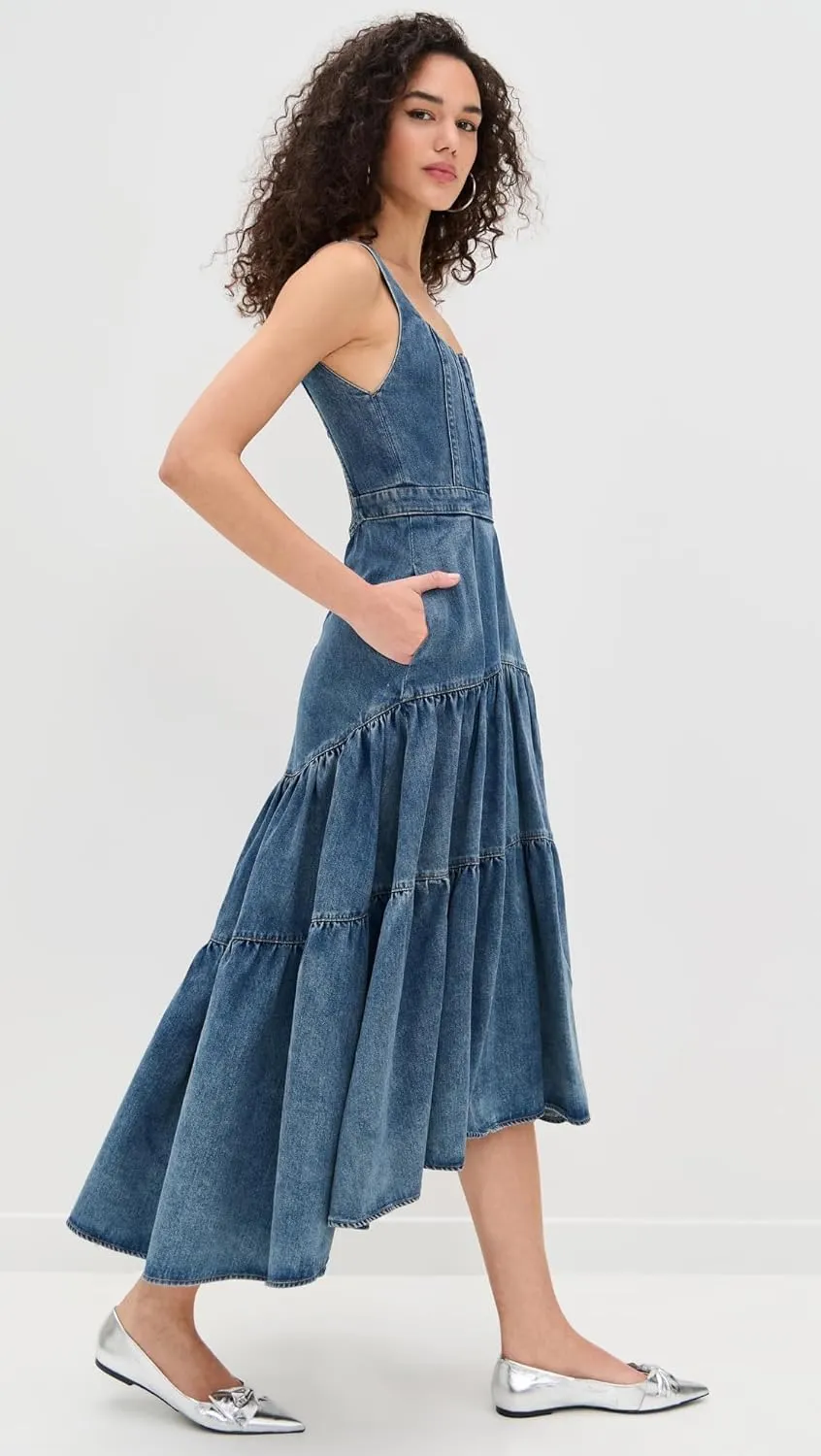 alice   olivia Women's Diana Sleeveless Structured Denim Midi Dress