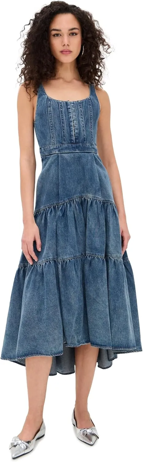 alice   olivia Women's Diana Sleeveless Structured Denim Midi Dress