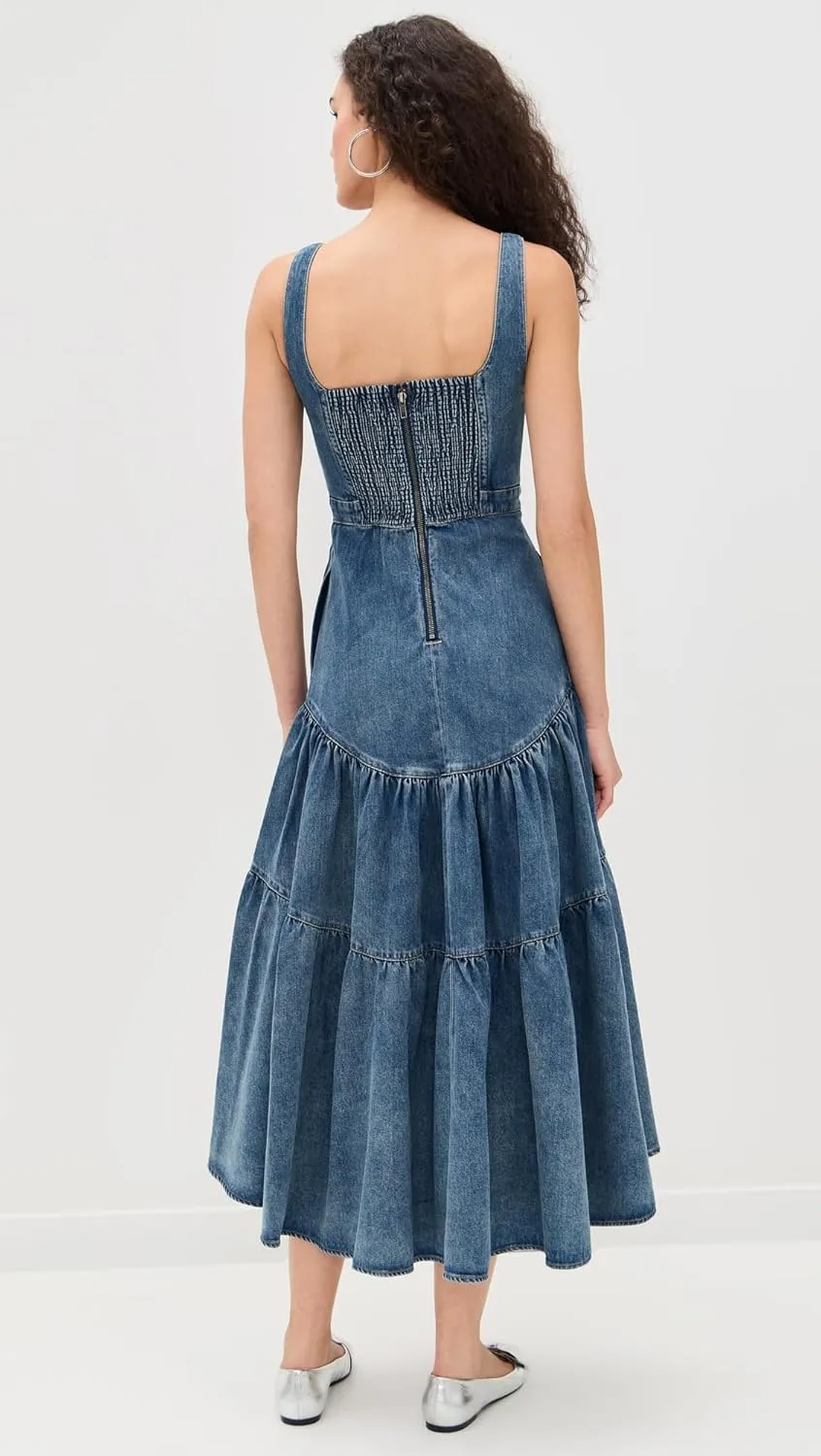 alice   olivia Women's Diana Sleeveless Structured Denim Midi Dress