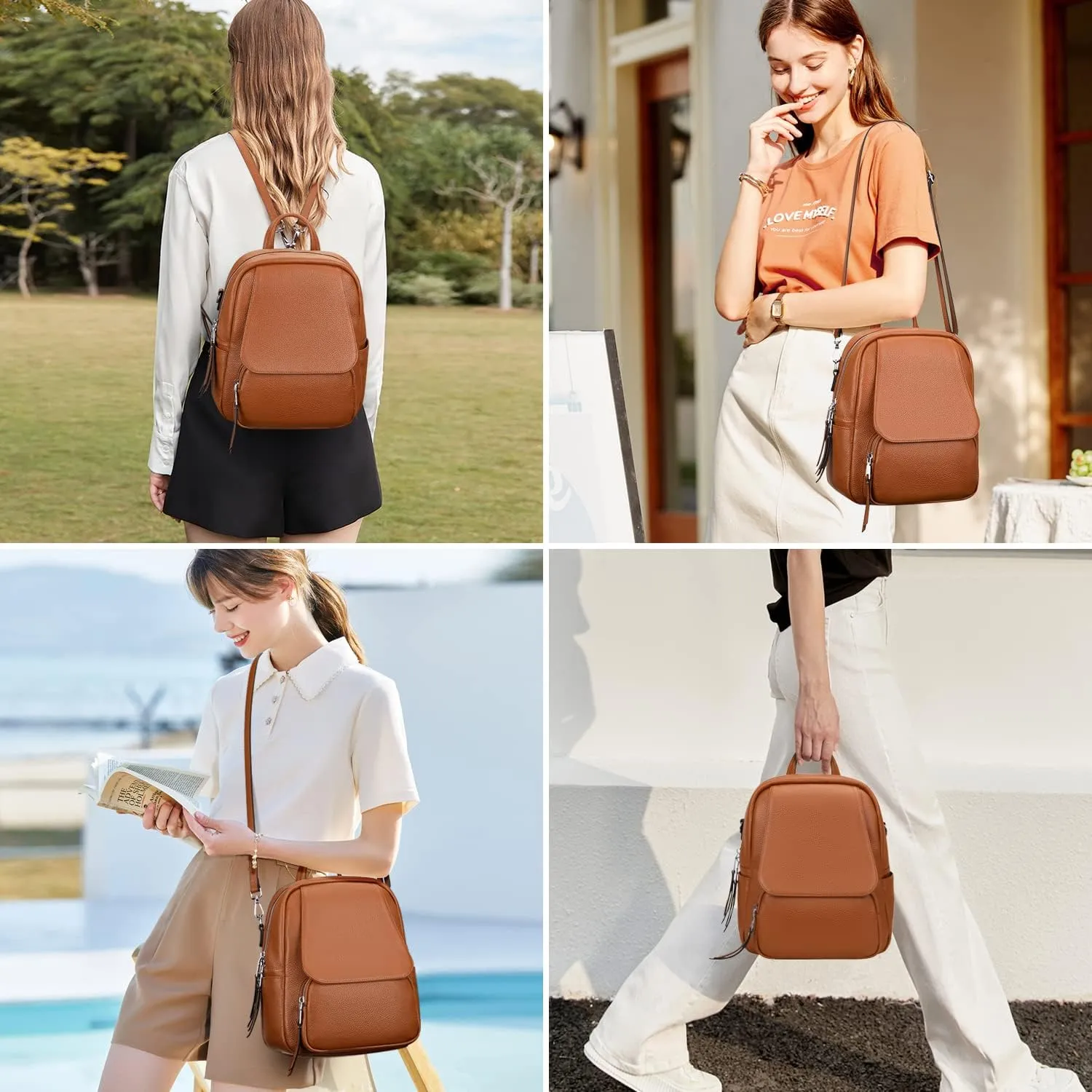ALTOSY Mini Genuine Leather Backpack for Women Convertible Backpack Purse Shoulder Handbag Crossbody Bag 4 in 1 to Carry