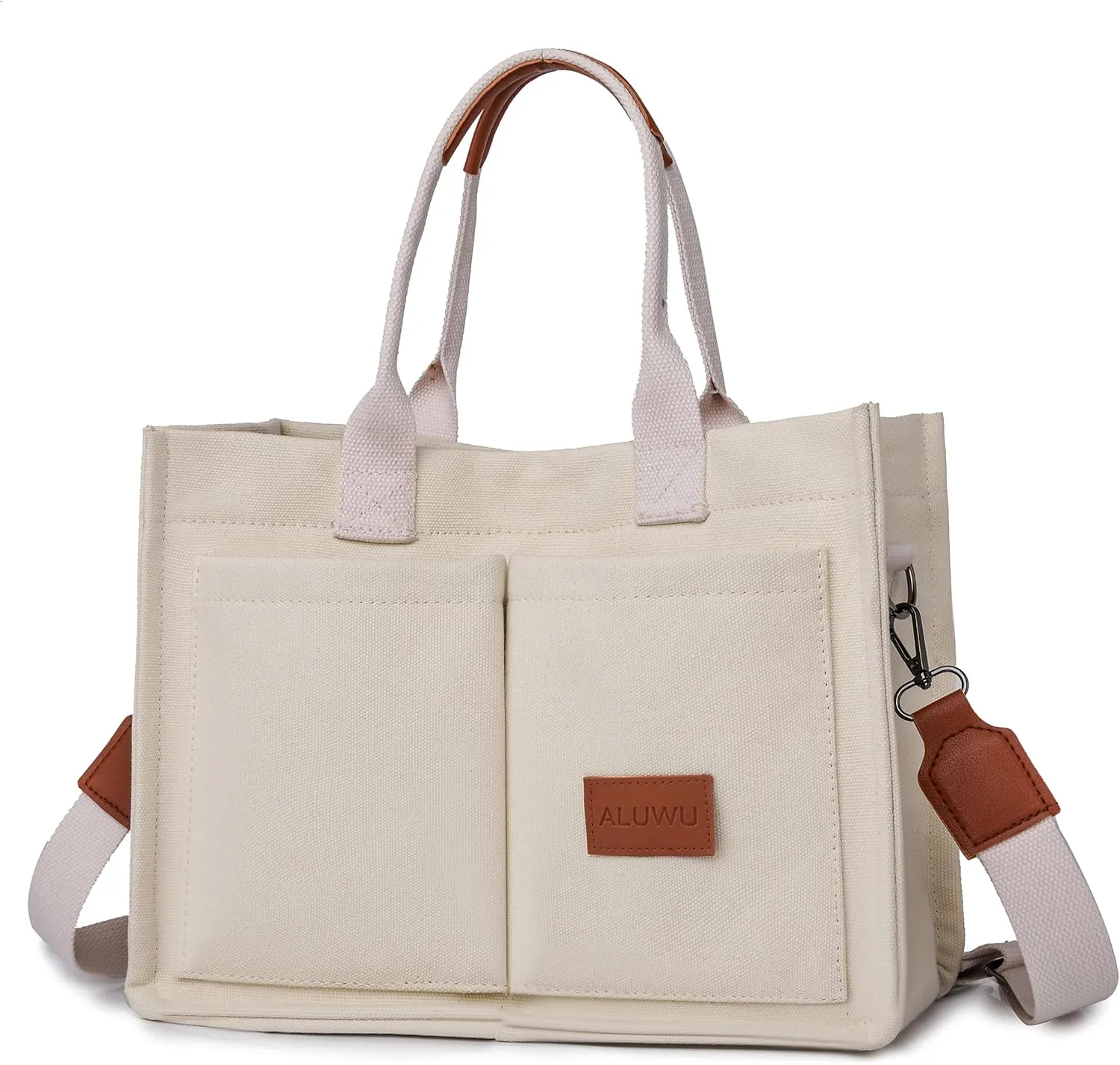 ALUWU Work Tote Bags for Women, Canvas Tote bag Womens Purse Handbags Crossbody Laptop Book Bag for Travel Nurse College Gift