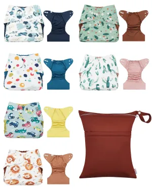 ALVABABY 6 pcs Baby Cloth Diaper Covers with One Wet Bag, Swim Diaper,Cloth Diaper Shell Baby Girls and Boys 6CDC01A
