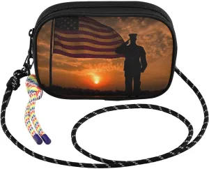 American Flag Sunset Soldier Crossbody Bag for Women Cell Phone Purses Women's Small Shoulder Handbags Wallet Purse with Strap